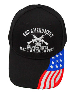 2nd Amendment God, Guts, & Guns Hat (Black with Flag Bill or Solid Black)