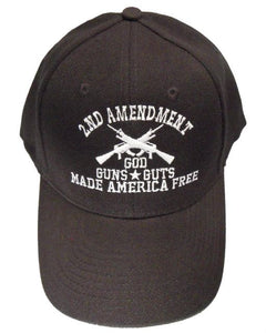 2nd Amendment God, Guts, & Guns Hat (Black with Flag Bill or Solid Black)