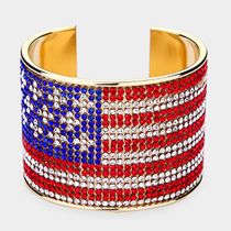 American Flag Rhinestone Paved Cuff Bracelet